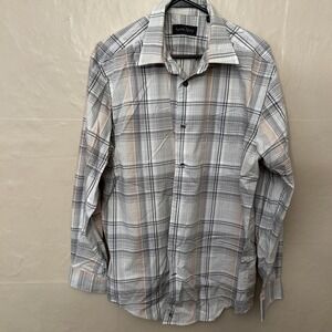 kenneth roberts platinum Large Gray Silver Stripe Dress‎ Shirt